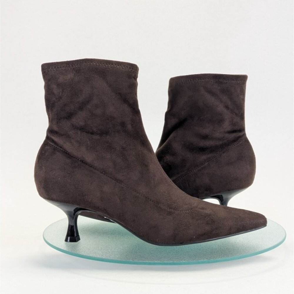 Womens Brown Faux Suede Ankle Boots Kitten Heel Side Zipper 7 7.5 8